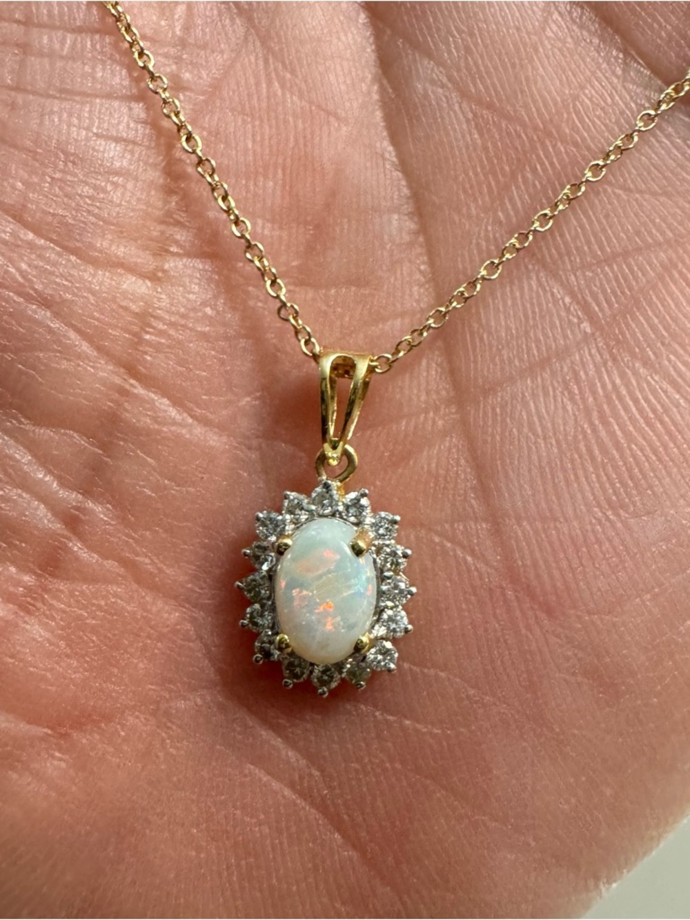 14K Yellow Gold Opal and Diamond Necklace